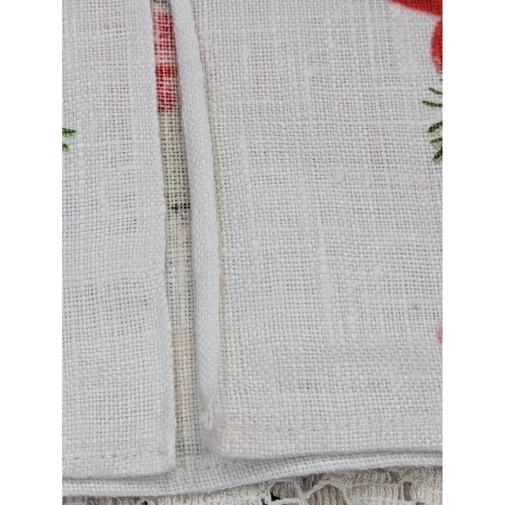 Vintage Pure Linen Christmas Tea Towel Red Bells Holiday Kitchen Decor